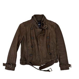 Madewell Belted Leather Bomber, Brown, XS